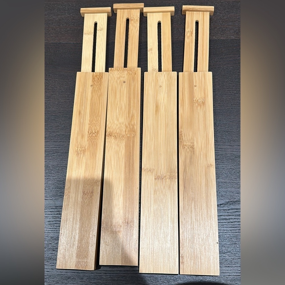 Bamboo Drawer Dividers Adjustable in Natural Wood Color Pack of 4 - Picture 2 of 7